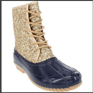 Gold and Navy Women's Duck Boots